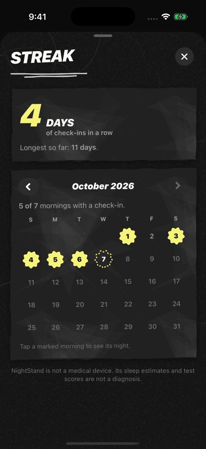 Streak: 4 days of check-ins in a row, on a calendar of October.